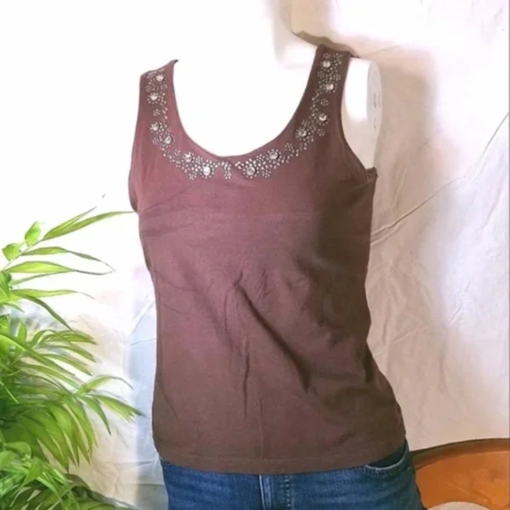 { ❤️ $5}  Moda International Brown Embellished Tank